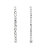 14K White Gold 35Mm Round Inside Out Natural Diamonds Hoop Earrings