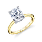 14K Two-Tone 'Elin' Hidden Halo Cushion Natural Diamonds Engagement Ring