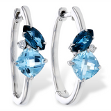 14K White Gold Blue Topaz Medium Hoop Earrings
