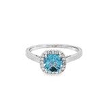 December Birthstone Sterling Silver Checkerboard Cushion Blue Topaz Halo Ring