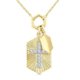 10K Yellow And White Gold Natural Diamonds Cross Hexagon Necklace