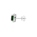 14K White Gold Square Cushion Russalite And Diamond Halo Earrings