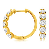 14K Yellow Gold 20Mm Round Half Natural Diamonds Hoop Earrings
