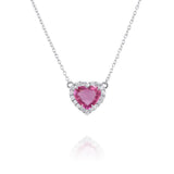 18K White Gold Pink Heart Sapphire Halo Necklace