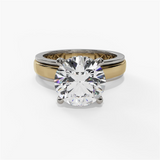 14K Yellow And White Gold Hidden Halo Round Natural Diamonds Engagement Ring