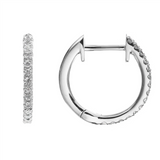 18K White Gold 15Mm Round Huggie Natural Diamonds Hoop Earrings