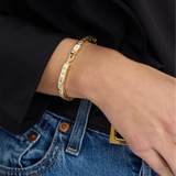 18K Yellow Gold Overlay 'Ashley' Cubic Zirconia 6mm Lock Cuff Bracelet
