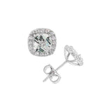 April Birthstone Sterling Silver Created White Topazes Halo Earrings