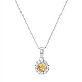 November Birthstone Pendant: Sterling Silver Citrine Halo Pendant Necklace