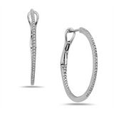 14K White Gold 26mm Round Inside Out Natural Diamonds Hoop Earrings