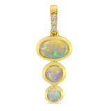 14K Yellow Gold Opal And Diamond 3 Stone Pendant