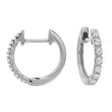 18K White Gold Round Huggie Natural Diamonds Hoop Earrings