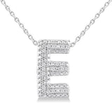 Sterling Silver Initial E Diamond Pendant Necklace