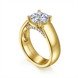 14K Yellow Gold 'Elza' Wide Band Round Diamond Engagement Ring