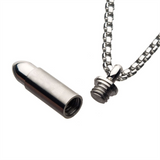 Stainless Steel Matte Memorial Bullet Pendant Necklace