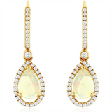 14K Yellow Gold Opals And Diamond Dangle Earrings