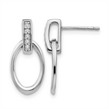 Sterling Silver Oval Drop Natural Diamond Earrings