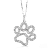 10K White Gold Petite Paw Print Diamond Pendant Necklace