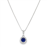 September Birthstone Pendant: Sterling Silver Lab Grown Sapphire Halo Pendant Necklace