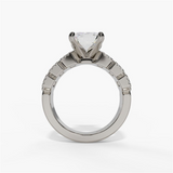 14K White Gold Seven Stone Emerald Cut Natural Diamonds Engagement Ring
