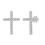 10K White Gold Cross Stud Natural Diamonds Earrings