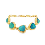 JT ESTATE 14K Yellow Gold Opals Fancy Link Bracelet