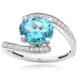 14K White Gold Oval Blue Topaz Bypass Ring