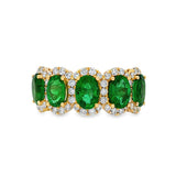 14K Yellow Gold Oval Emeralds Five Stone Ring