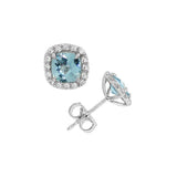 March Birthstone Sterling Silver Created Aquamarines Halo Earrings
