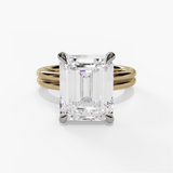 14K Two-Tone Hidden Halo Emerald Cut Diamond Engagement Ring