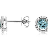 14K White Gold Aquamarines Halo Earrings