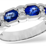 14K White Gold Oval Sapphire And Diamond Band