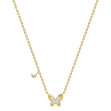 10K Yellow And White Gold Natural Diamonds Butterfly Necklace