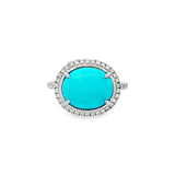 14K White Gold Cabochon Turquoise Halo Ring