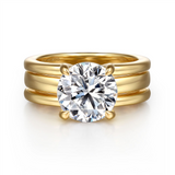 14K Yellow Gold 'Giova' Wide Band Round Natural Diamonds Engagement Ring