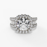 14K White Gold Halo Round Natural Diamonds Engagement Ring