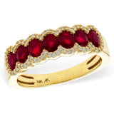 14K Yellow Gold Oval Rubies Halo Ring