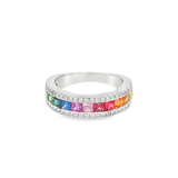 14K White Gold Princess Rainbow Sapphires Band Ring