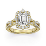 14K Yellow Gold 2.10Ct Emerald Cut Lab Grown Diamonds Split Shank Engagement Ring