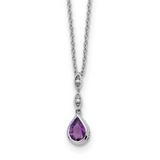 Sterling Silver Amethyst And Diamond Pear Pendant