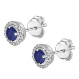 September Birthstone 14K White Gold Sapphire And Diamonds Halo Earrings