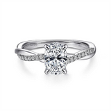 14K White Gold 'Campana' Twisted Oval Natural Diamonds Engagement Ring