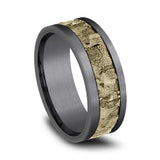 Gray Tantalum And 14K Yellow Gold 'The Stud' 8Mm Wall Fracture Center And Grey Satin Edges Wedding Band