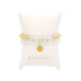 April Birthstone Bracelet Stack: Gold Filled Beads, White Topaz And Clear Quartz Bezel Charm Bracelet Stack
