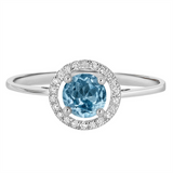 14K White Gold Round Blue Topaz Halo Ring