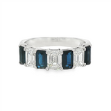 14K White Gold Emerald Cut Sapphires Five Stone Ring