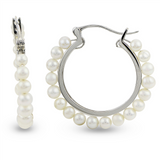 Sterling Silver Medium Pearl Hoop Earrings