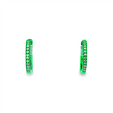 14K Neon Green White Gold 12Mm Round Huggie Natural Diamonds Hoop Earrings