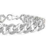 Sterling Silver Natural Diamonds Cuban Bracelet