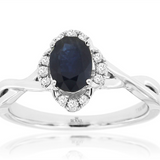 14K White Gold Oval Sapphire Halo Ring